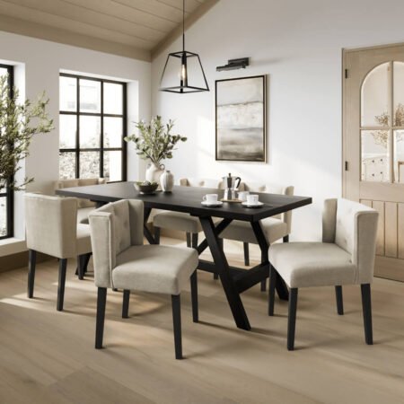 LPD Shay Stone Linen Winged Dining Chair lifestyle