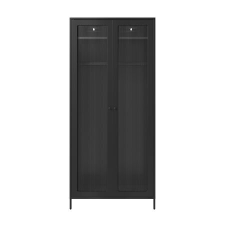 LPD Storm Black Steel 2 Door Wardrobe with Reeded Glass