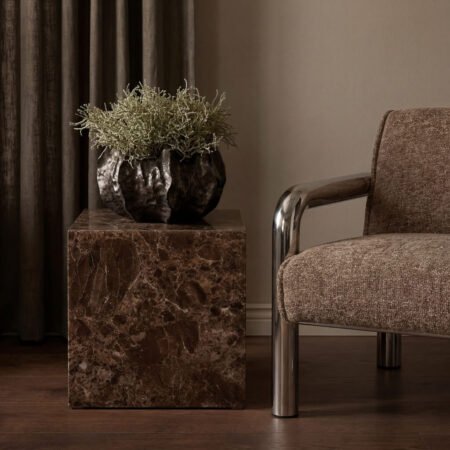 LPD Sur Brown Emperador Marble Effect Cube Side Table lifestyle