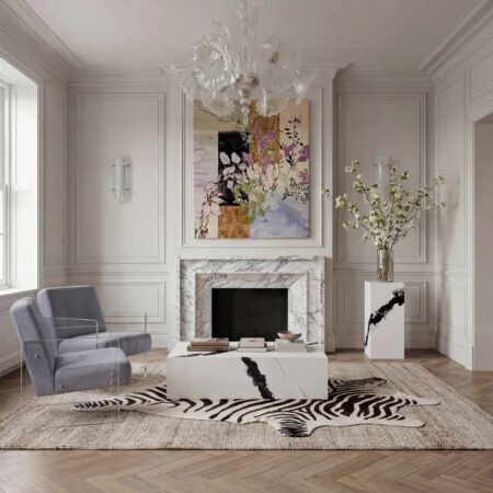 LPD Sur Panda Marble Effect Small Pedestal Table lifestyle