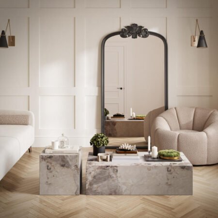 LPD Sur Pandora Marble Effect Cube Side Table lifestyle