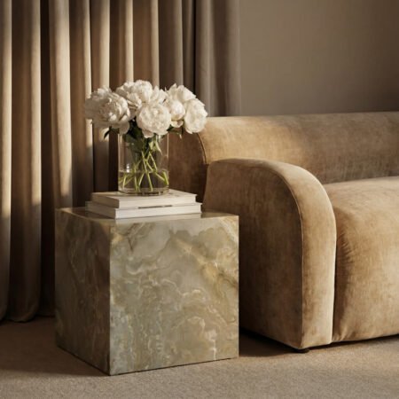 LPD Sur Sage Onyx Marble Effect Cube Side Table lifestyle