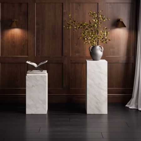 LPD Sur White Marble Effect Large Pedestal Table lifestyle