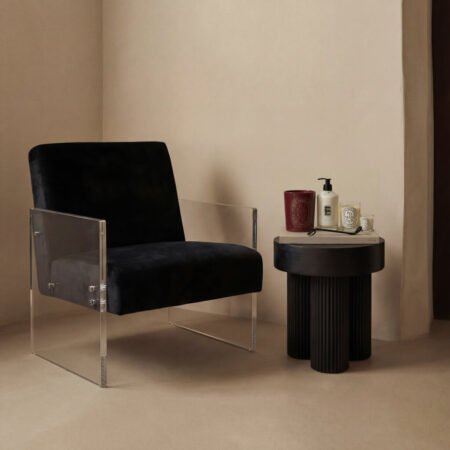 LPD Torio Black Mango Wood Round Side Table lifestyle