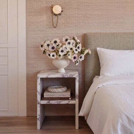 LPD Wynn Calacatta Viola Marble Effect Bedside Table with Open Shelf lifestyle